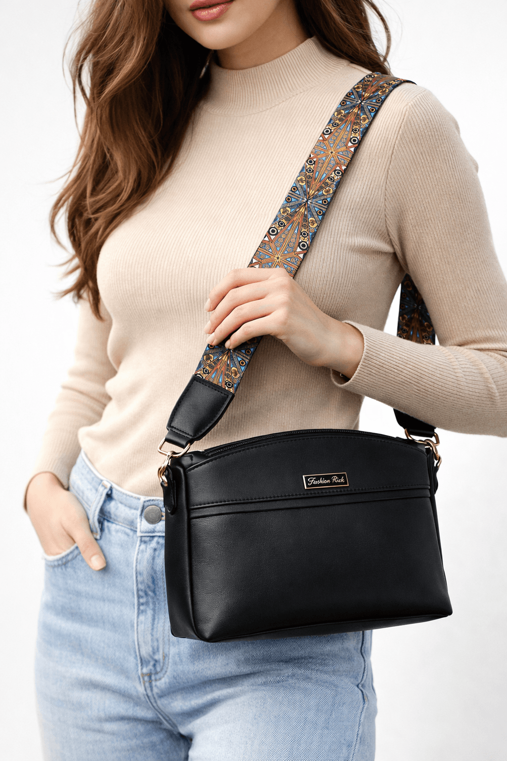 Black handbag leather shoulder strap bag - Thumbnail 5