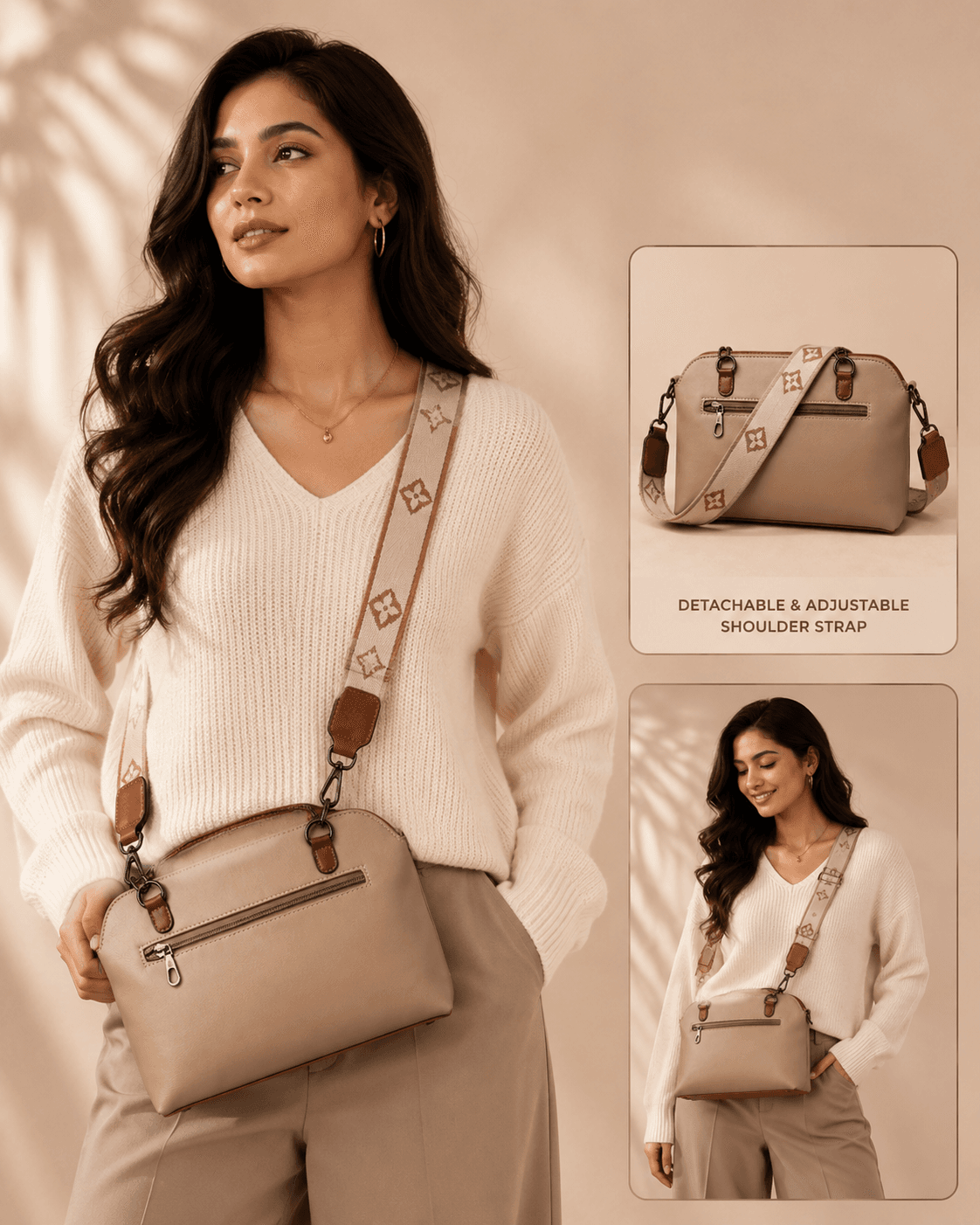 Fashion Rich Premium PU Leather Women's Shoulder & Sling Bag with Printed Strap | Stylish Crossbody - Thumbnail 4
