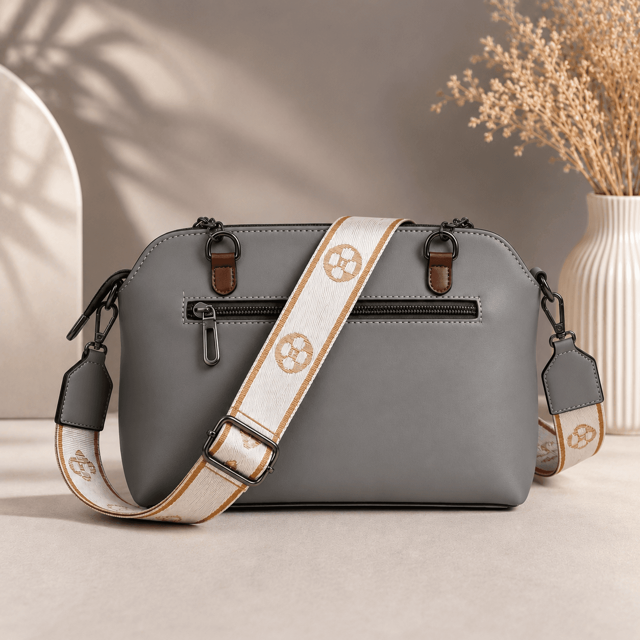 Fashion Rich Premium Grey Women's Handbag with solder strap - Image 1