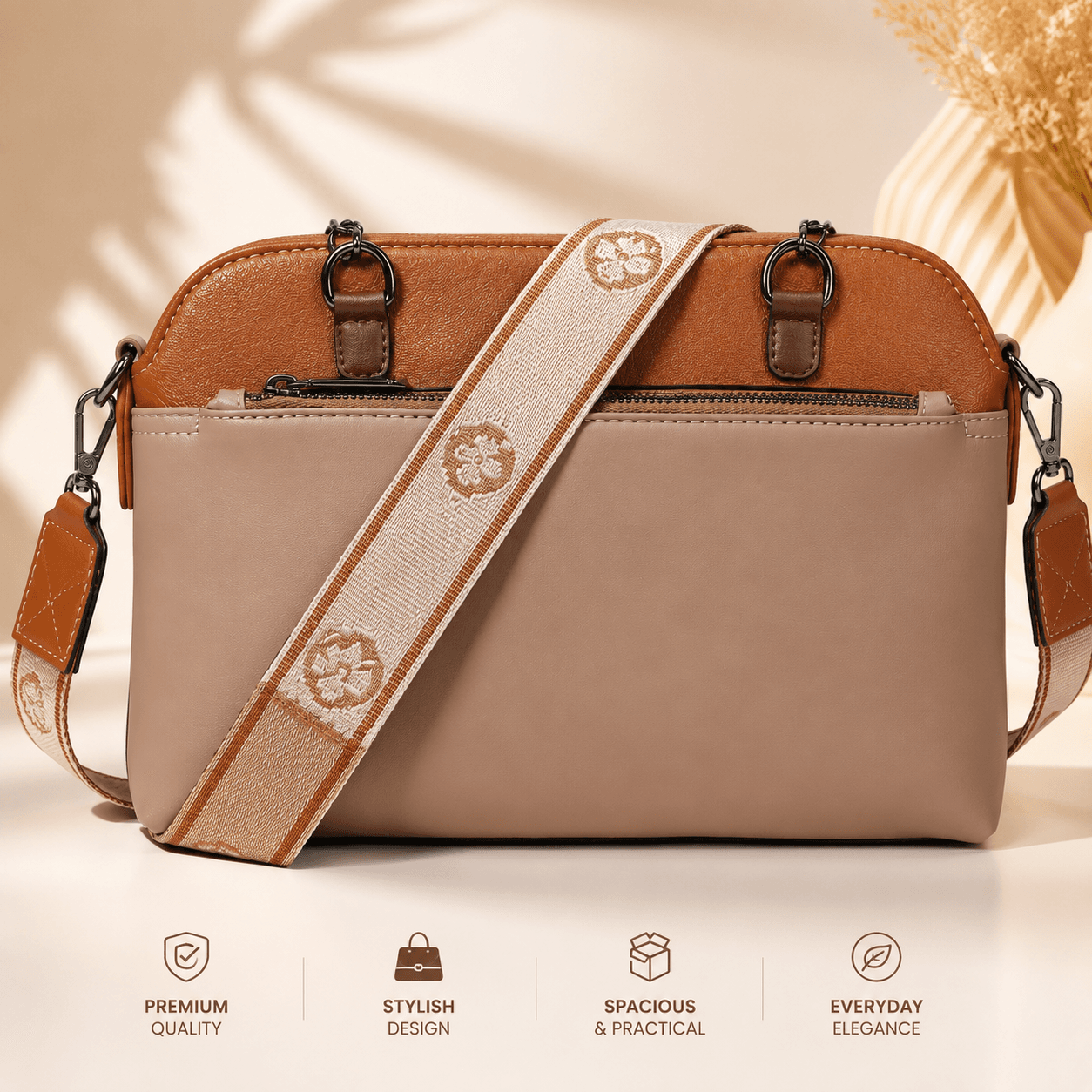 Fashion Rich Premium PU Leather Women's Shoulder & Sling Bag with Printed Strap | Stylish Crossbody - Image 1